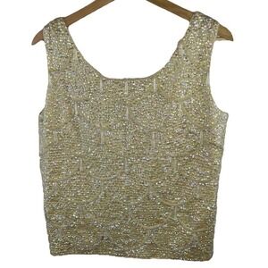Mai Jacob Vintage 1950s 1960s Beaded Champagne Zip Back Top Sm Sequin 100% Wool